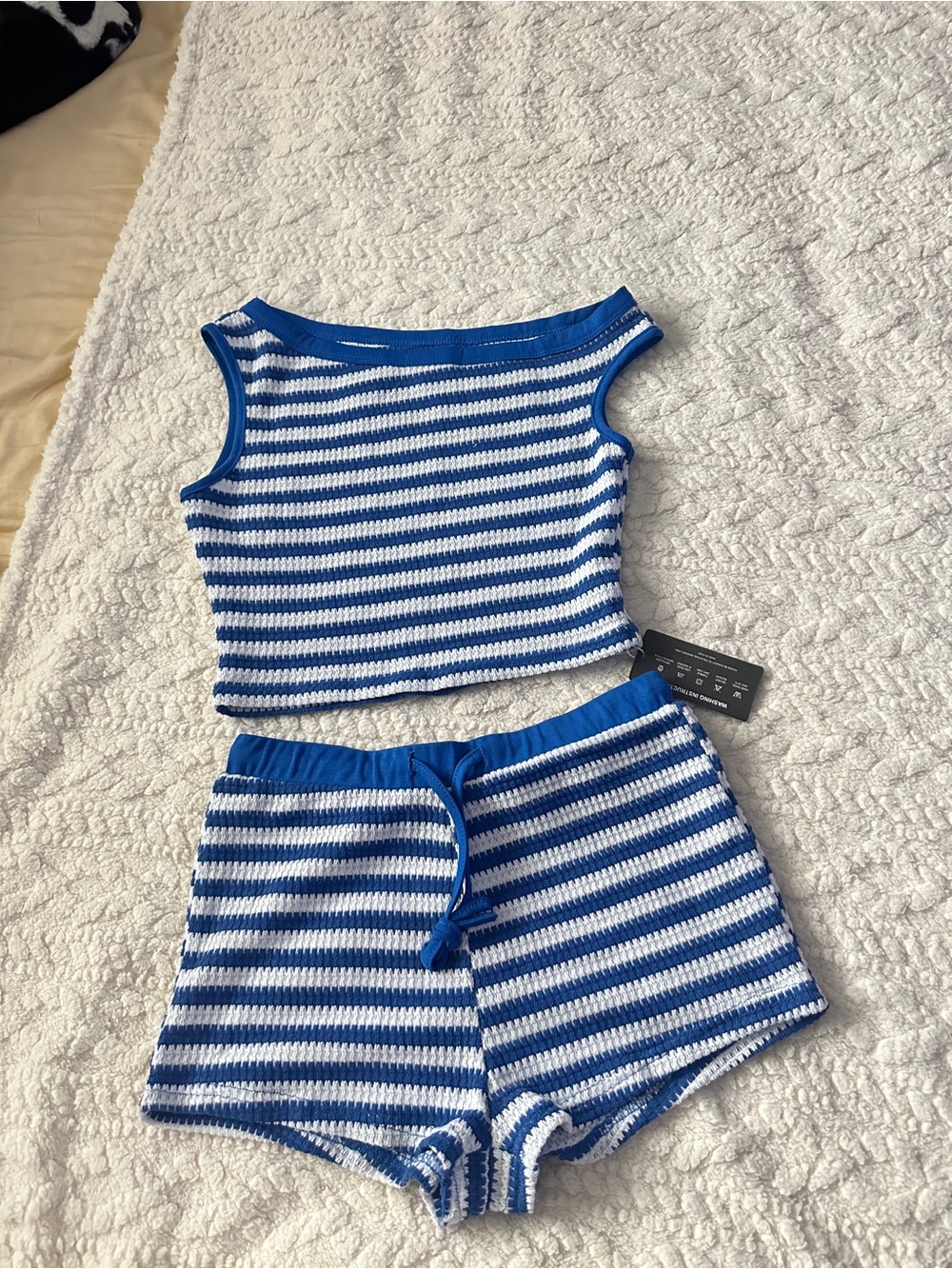 Striped Blue & White Knit Tank and Short Lounge Set